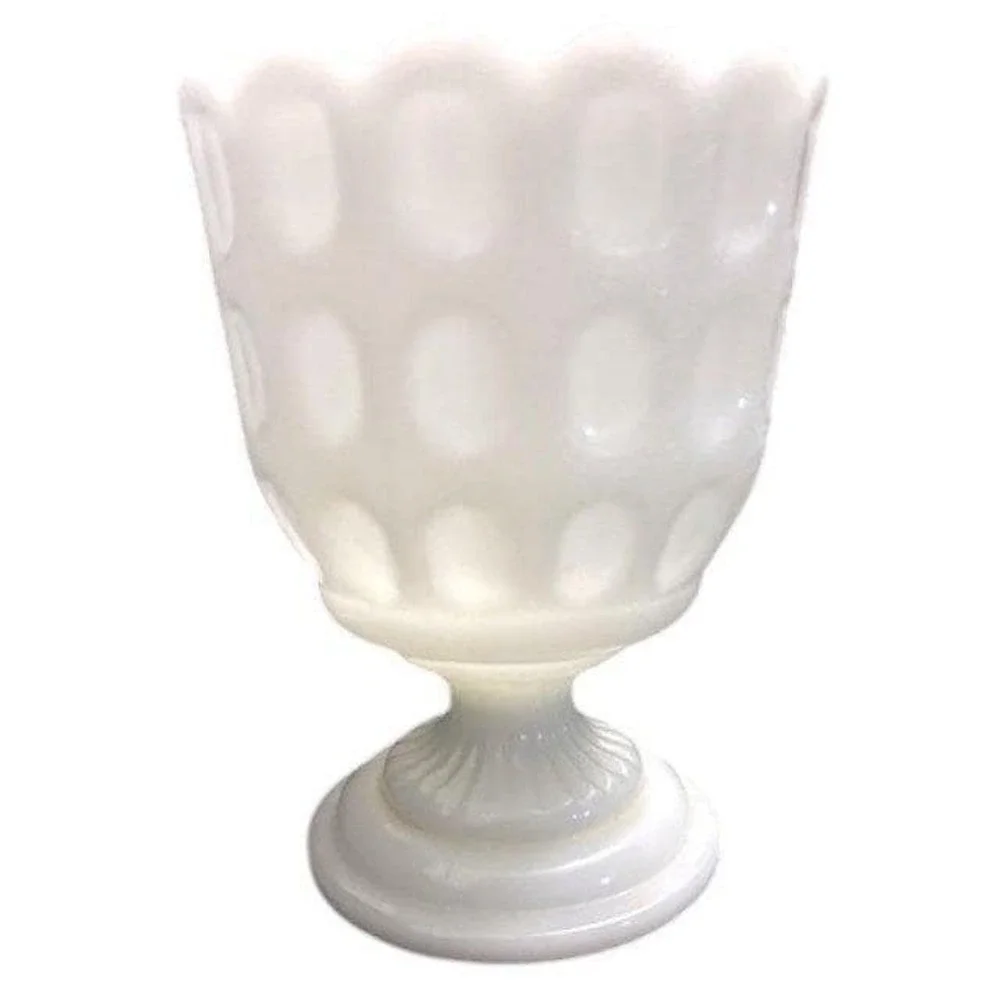 Vintage Brody Co. Milk Glass Vase Thumbnail Pedestal Scalloped Collectible Decor